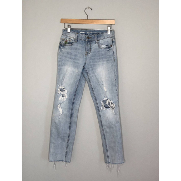 Old Navy Boyfriend Straight Jeans Floral Size 0 Destroyed - Picture 1 of 7